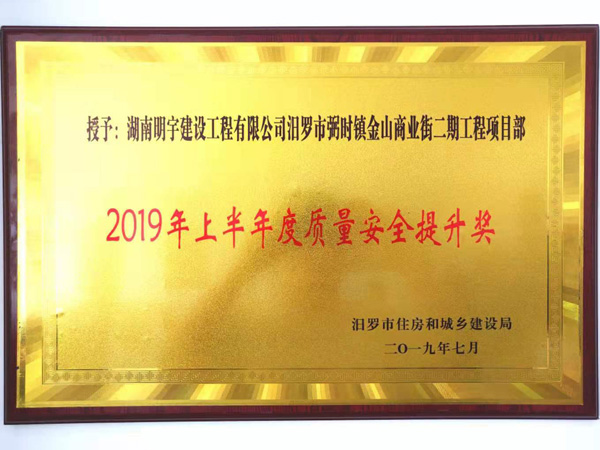 2019年上半年度质量安全提升奖